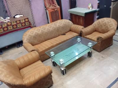 Complete Bedroom Set+ Sofa Set + Glass Center Table For Sale