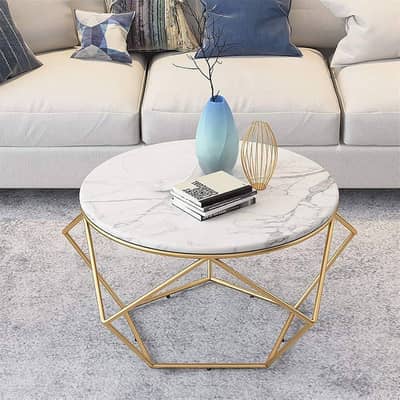 modern Marble top coffee table with gold metal Frame_central table