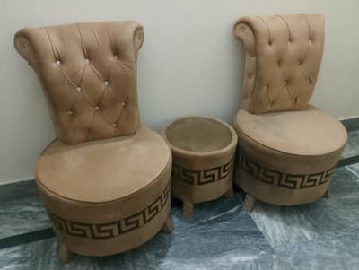 USED COFFEE CHAIR TABLE SET. GOLDEN COLOR