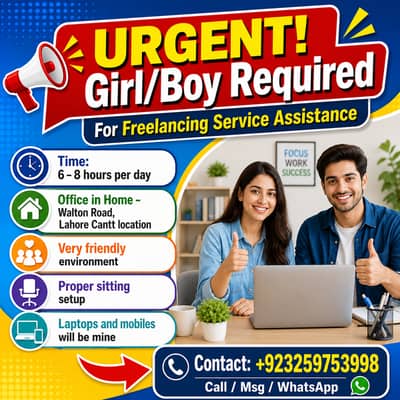 I am hiring fresh staff for freelancing service assistance.