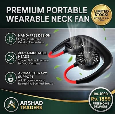 Portable Wearable USB Neck Fan - 360° Rechargeable Lazy Neckband Fan