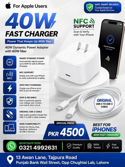 40W Fast Charger for iPhone | NFC Support
