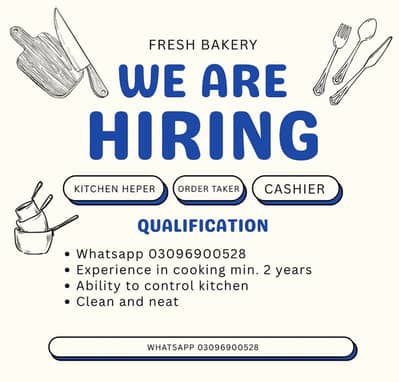 Kitchen Helper , Order Taker Required at Abdullah Gardens