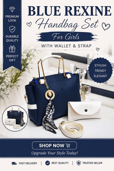 Elegant Navy Blue Handbag Set with Matching Wallet for Women