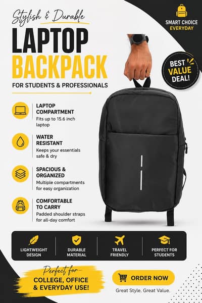 Stylish Black Laptop Backpack for Students & Professionals 