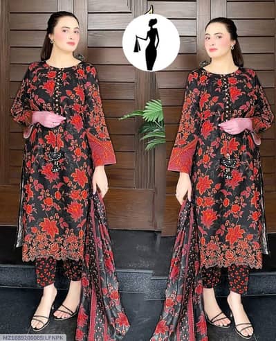 3 piece swiss lwan red black dress