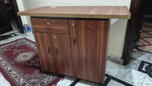 Wooden Iron Stand with drawers and cabinets