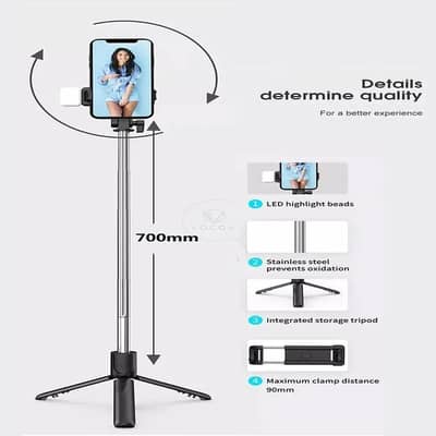Black wireless selfie stick with remote control