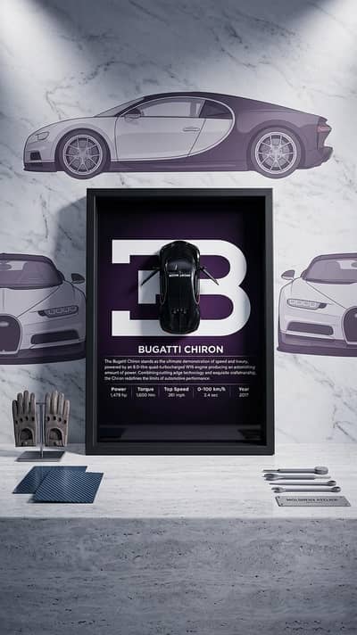 Bugatti 3D Car Wall Frame