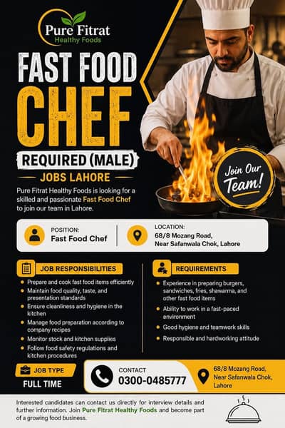 Fast Food Chef Required (Male) | jobs Lahore