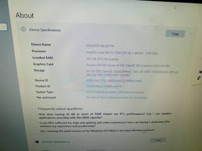 Gaming PC i5 7 generation RX 580 graphic card