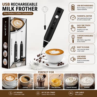 Rechargeable Electric Coffee Beater Egg Mixer 3 Speed