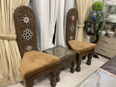 Elegant Wooden Chairs with Side Table