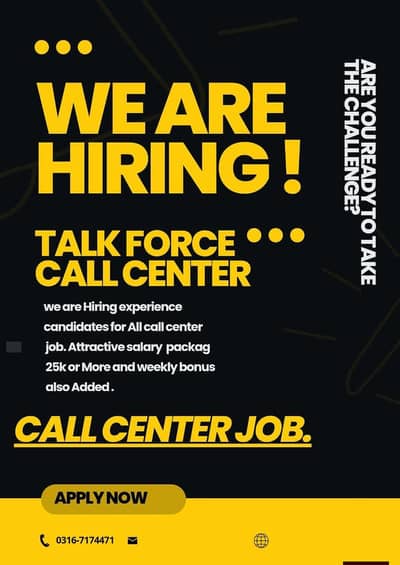 job avilble in blue area G7 call center