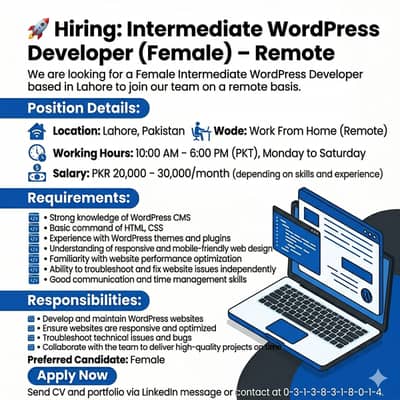  Hiring: Intermediate WordPress Developer (Female) – Remote
