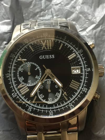 GUESS Men's Chronograph Luxury Watch - Black Dial & Silver Steel Chain