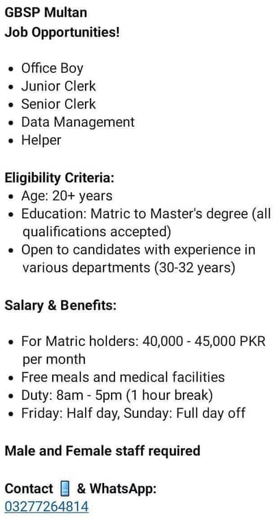 urgent staf require