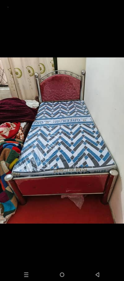 Single Steel Bed with 4-inch Mattress For sale