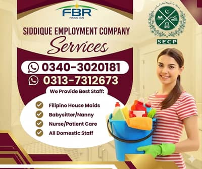 House Maids Baby Sitter Cook Drivers Chef Couple all Domestic staff