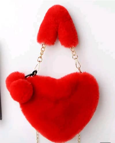 Premium hearts shaped fluffy handbag for women soft fur bags with