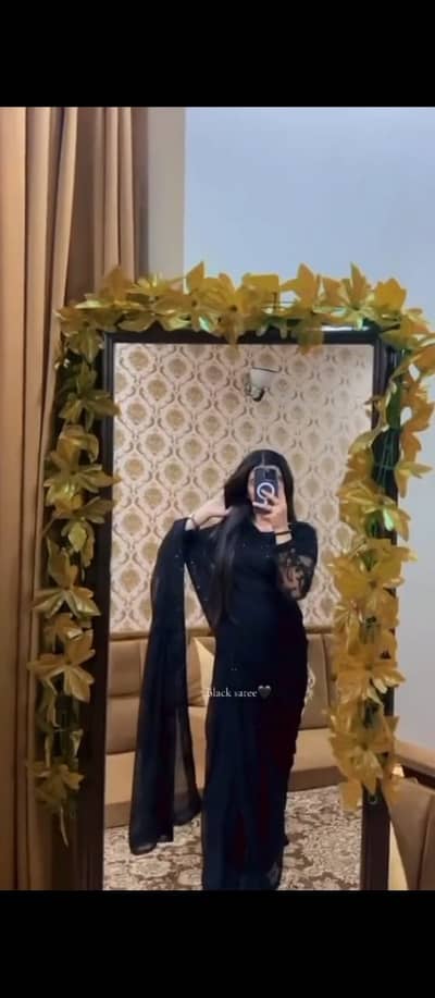 Elegant Black Chiffon Stitched Saree – Ready to Wear