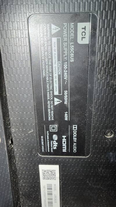 Broken TCL Led 55 inch Dolby Audio MODEL: L55C6US
