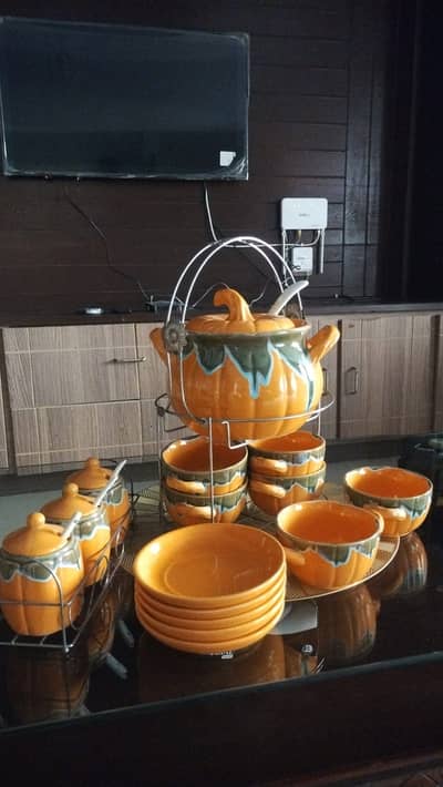 Pumpkin Ceramic Soup Set 17 Pcs with Stand