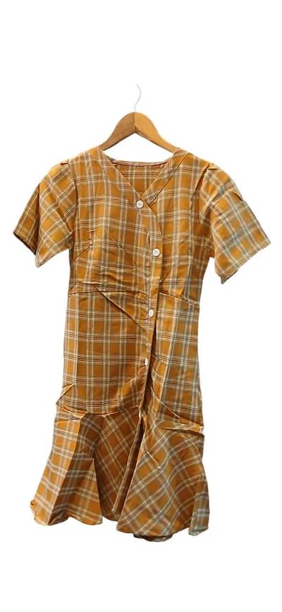 *Product Name*: Beige Plaid Cotton Frock for Girls 5-10 Years *Produc