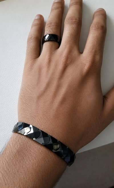 Diastar Ceramic Black Shiny Bracelet and Ring Pair
