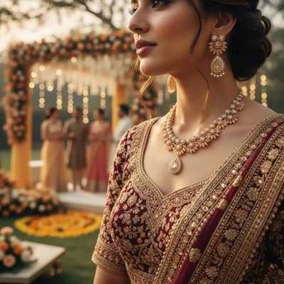 Beautiful Golden Alloy Bridal Jewellery Set With Crystals For Women