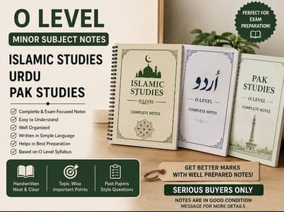 o Level pak Studies, islamiat, urdu benchmark notes
