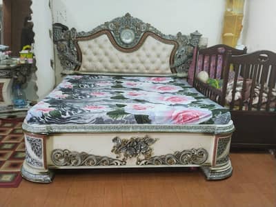 Royal Carved Bedroom Set - Bed, Almari, Dressing, Side Table +2 Chairs