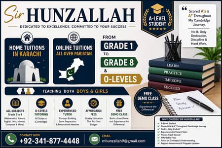 Expert home and online tutor | Grade 1-8 & O levels | Karachi