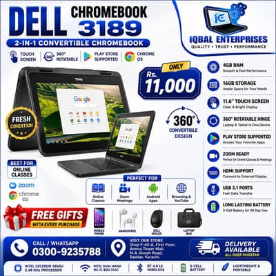 Dell 3189 Chromebook | 2-in-1 Laptop Tablet | Play Store Supported