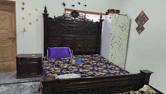 Wooden Double Bed with 2 Side Tables