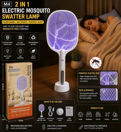 ​M4 2-in-1 Rechargeable Electric Mosquito Swatter Racket & UV Lamp