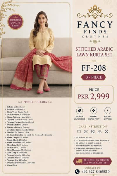Pakistani Women's Yellow Kurta Set with Embroidered Pajama and Scarf
