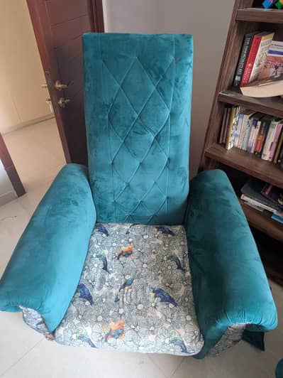 Premium Velvet Wingback Arm Chair – Teal Blue Designer Chair