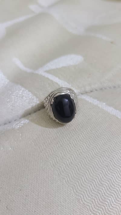 black aqeeq silver ring