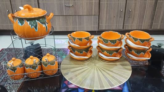 Pumpkin Ceramic Soup Set 17 Pcs with Stand