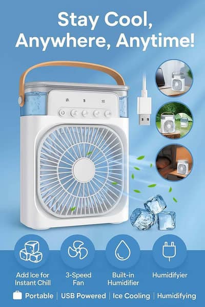 Mini Air Cooler Fan with LED Light & USB Power
