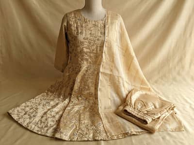 Elegant Girls Party Wear Embroidered Maxi Dress – Golden Beige