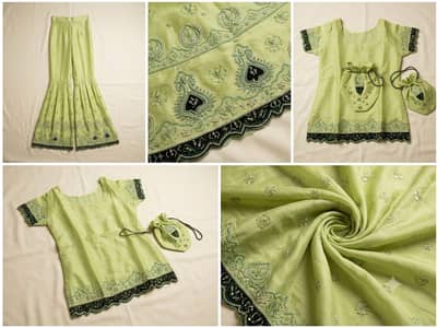 Premium Kids Embroidered 3-Piece Party Wear Suit – Pistachio Green