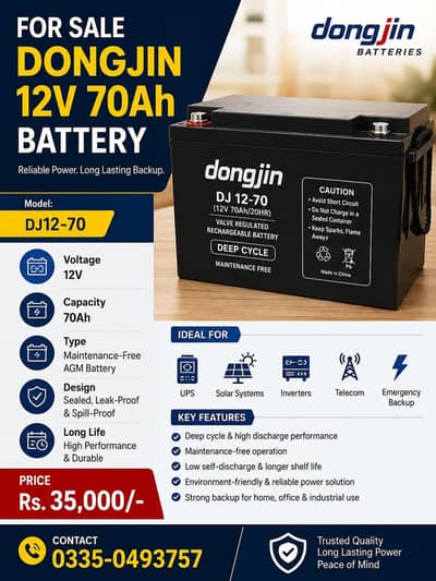 sale dongjin bettery 12v 70ah