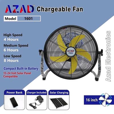 Azad Rechargeable Fan 16 Inches 6hr Backup