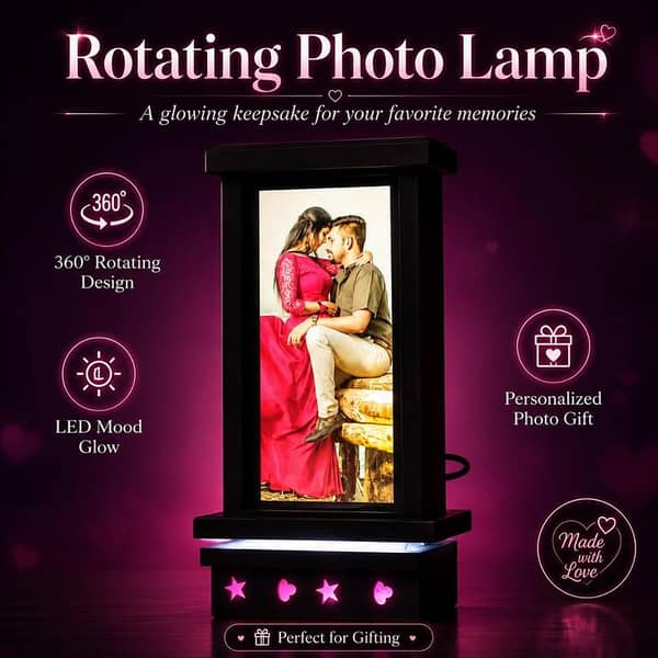 Customized Rotating Photo Lamp – 360° LED Memory Lamp Custom Picture Gift for Birthday, Anniversary, Wedding & Special Occasions