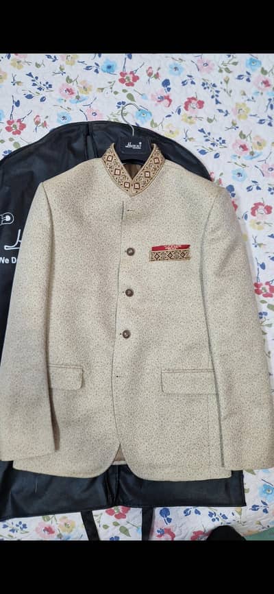 Designer Beige Prince Coat Suit plus Khussa