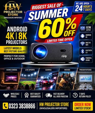 4K FULL HD MINI SMART ANDROID MULIYMEDIA PROJECTOR HOME CINEMA.