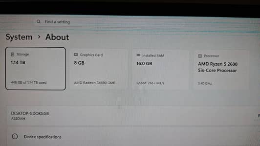 Amd ryzen 5 2600 16gb ram 256ssd 1tbhdd Rx590 8gb with wifi adapter