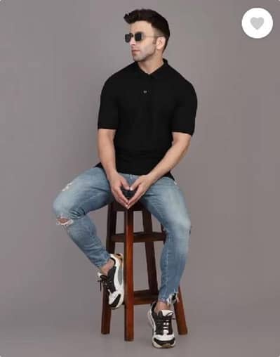 Men Cotton Polo T-Shirt Black Slim Fit Causal Wear